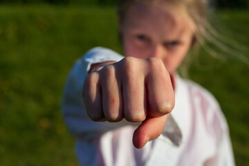 Child throwing a karate punch 