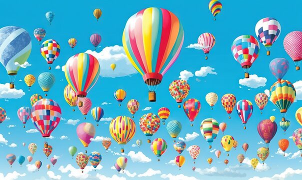  a bunch of hot air balloons flying in the sky with clouds in the backgroup of them, all of which are multi - colored.  generative ai