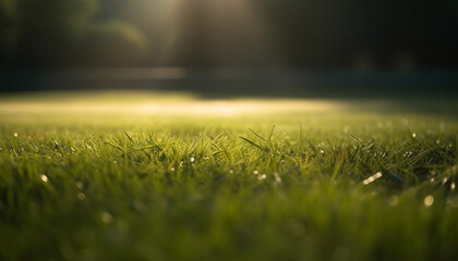 Fototapeta na wymiar Fresh green grass on golf course backdrop generated by AI