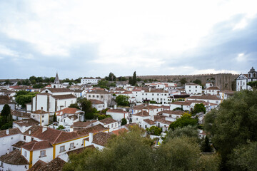 Fototapeta na wymiar Óbidos, the medieval muraled city on the west of Portugal. Landscape of a vintage European town.