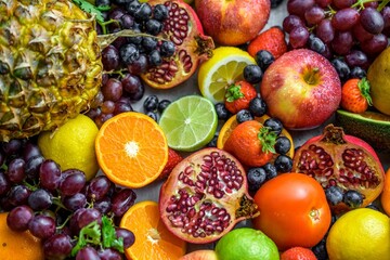 Naklejka na ściany i meble Vibrant Close-Up of Assorted Fresh Mixed Fruits in Exquisite 4K Resolution
