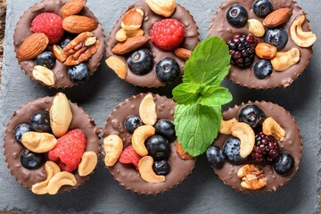 Delectable Close-Up of Homemade Chocolate Fruit and Nut Cups, Crafted with Love in Stunning 4K...