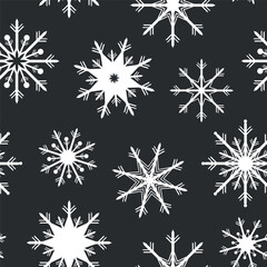 original snowflake seamless pattern black and white background,  winter ornament template 	