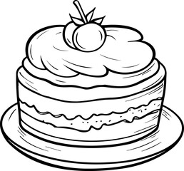 Cake Line Art. Illustration for menu, flyers, cafe, restaurants, catering. Pie with whipped cream, smoothies