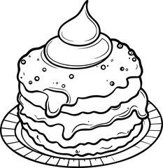Cake Line Art. Illustration for menu, flyers, cafe, restaurants, catering. Pie with whipped cream, smoothies