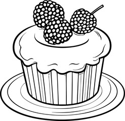 Cake Line Art. Illustration for menu, flyers, cafe, restaurants, catering. Pie with whipped cream, smoothies