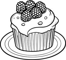 Cake Line Art. Illustration for menu, flyers, cafe, restaurants, catering. Pie with whipped cream, smoothies
