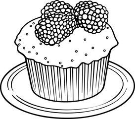 Cake Line Art. Illustration for menu, flyers, cafe, restaurants, catering. Pie with whipped cream, smoothies
