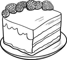 Cake Line Art. Illustration for menu, flyers, cafe, restaurants, catering. Pie with whipped cream, smoothies