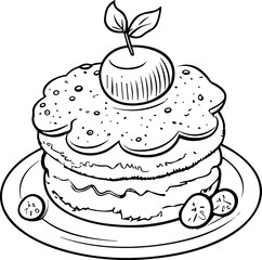 Cake Line Art. Illustration for menu, flyers, cafe, restaurants, catering. Pie with whipped cream, smoothies