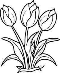Tulips Flower line art vector illustration set isolated on white. Flower black ink sketch. Modern minimalist hand drawn design.