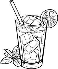 Cocktail illustration, drawing, engraving, ink, line art, vector