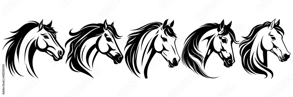 Wall mural Horse silhouettes set, large pack of vector silhouette design, isolated white background