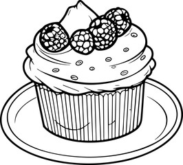 Cake Line Art. Illustration for menu, flyers, cafe, restaurants, catering. Pie with whipped cream, smoothies