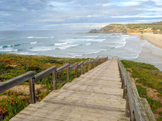 Stairs ocean beach Alentejo Portugal - 618300554