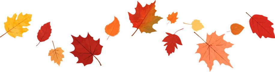Fototapeta premium Autumn leaf border.Wave of falling leaves.Leaf fall.Autumn flying leaves.Watercolor leaves in the wind.Autumn leaves seamless border.