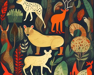 wild animals seamless pattern vector illustration