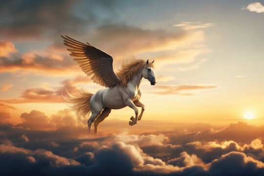 Photorealistic full body shot of Pegasus the winged horse in Greek mythology (Generative AI)