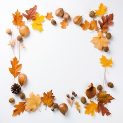 Frame made of autumn dried leaves on white background