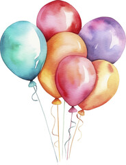 Bunch of Balloons Watercolor illustration. Hand drawn vector illustration isolated on white background