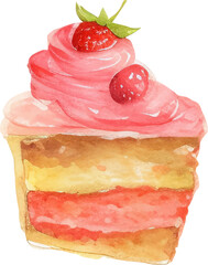 Cake Illustration. Isolated Watercolor Illustrationof Colorful and Delicious Dessert