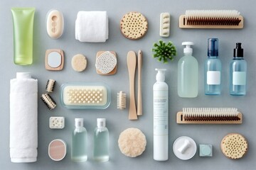 toiletries equipment flat lay