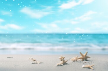 Fototapeta na wymiar starfish on the sand beach and sky, starfish at beach, 