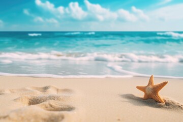 Fototapeta na wymiar starfish on the sand beach and sky, starfish at beach, 