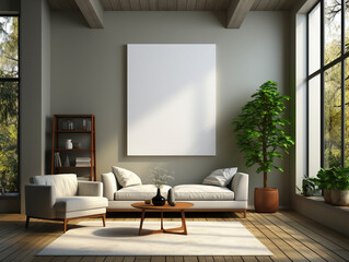 Fototapeta na wymiar Wall Art in living room, Wall art mockup, Art wall in modern living room, dressable art wall mockup