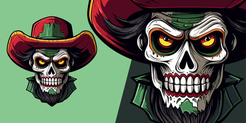 Zombie Mexican Calavera Logo Mascot: Vector Illustration Graphic for Sport & E-Sport Gaming Teams