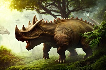 Fototapeta premium Triceratops Dinosaur, Generative AI Illustration