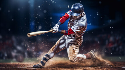 Fototapeta premium Professional baseball player in action on grand arena Generative AI