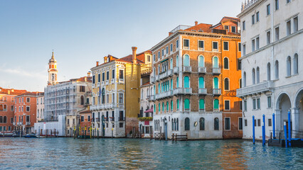 Fototapeta na wymiar The Grand Canal with historic buildings in Venice at a beautiful sunny morning, Italy, Europe.