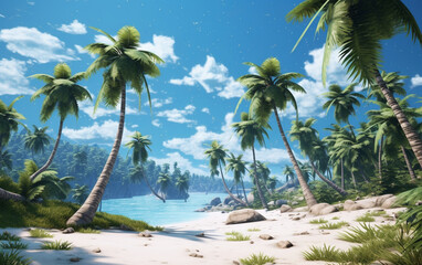A beautiful beach with coconuts trees. Generative Ai
