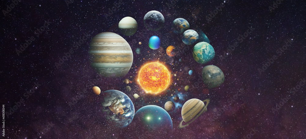 Wall mural complete solar system with universe background