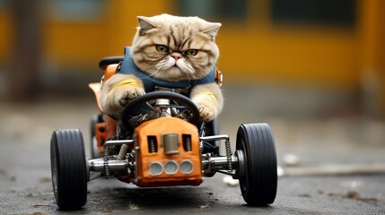 Feline Racing Thrills: Speed and Adrenaline with Exotic Shorthair Cat Race Car Driver
