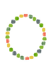 Round frame made of multi-colored strokes with a flat brush. Watercolor pattern for your design