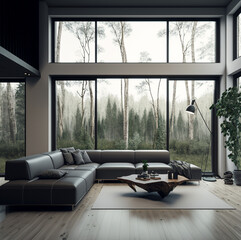 beautiful room with a piece of furniture and a view of the forest