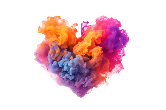 Heart-shaped smoke colorful, isolated, abstract-colored, smoke bombs, created with Generative AI technology