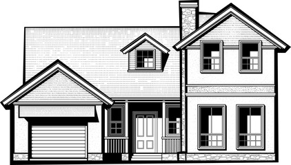 Single family house.Hand drawn cartoon vector. Simple suburban house.