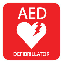 AED,automated external defibrillator / aed sign with heart and electricity symbol flat vector icon	
