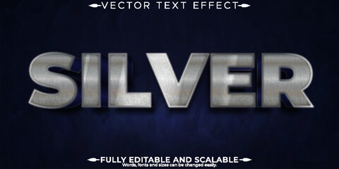 Silver metallic text effect, editable steel and iron text style