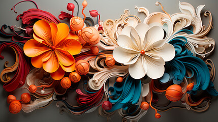 3d paper art with flowers on display in a room by itself - Generative AI