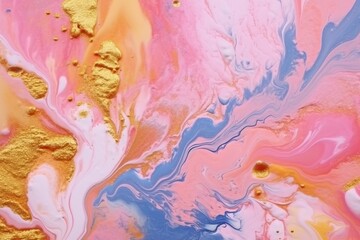 Obraz na płótnie Canvas Abstract fluid acrylic painting. Modern art. Marbled pink, blue, orange and yellow abstract background. Fluid art texture. Mixed paints for interior poster