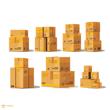 Stack Of Boxes Warehouse Set Vector Flat Isolated Illustration