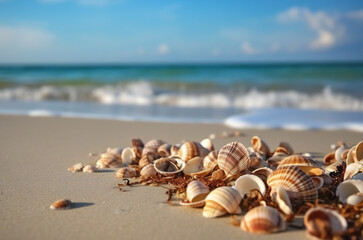 Fototapeta na wymiar conch sea shell laying at the beach,ai generated