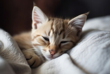 Obraz na płótnie Canvas Cute cat sleeping in soft bedding,ai generated