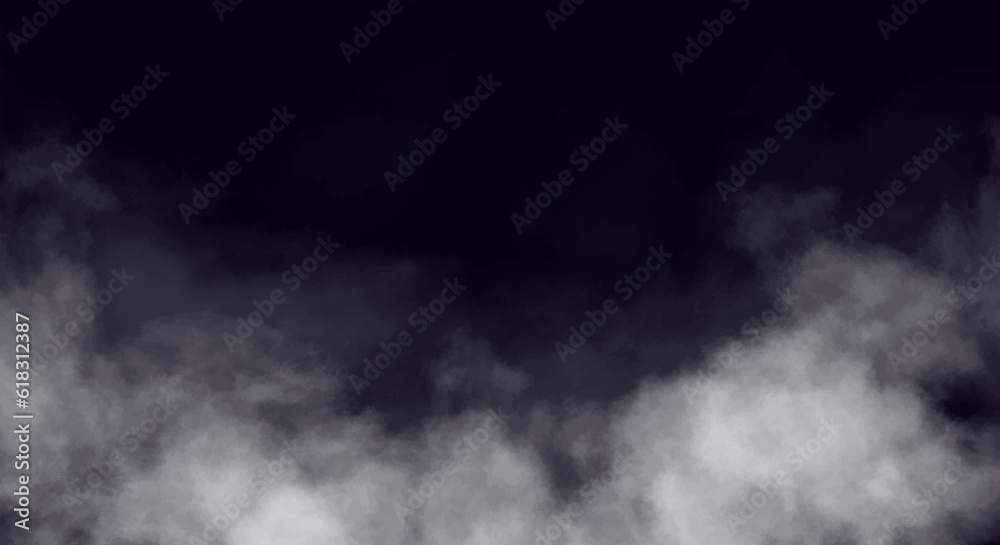 Wall mural white vector smoke or fog on dark copy space background. realistic decorative fog effect and transpa