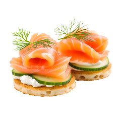 Canapes with smoked salmon and cream cheese isolated on transparent background, generative ai - obrazy, fototapety, plakaty