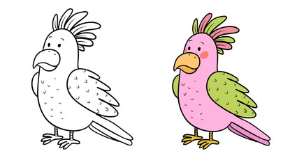 Cute cartoon parrot. Illustration for coloring book.Vector. - 618314199